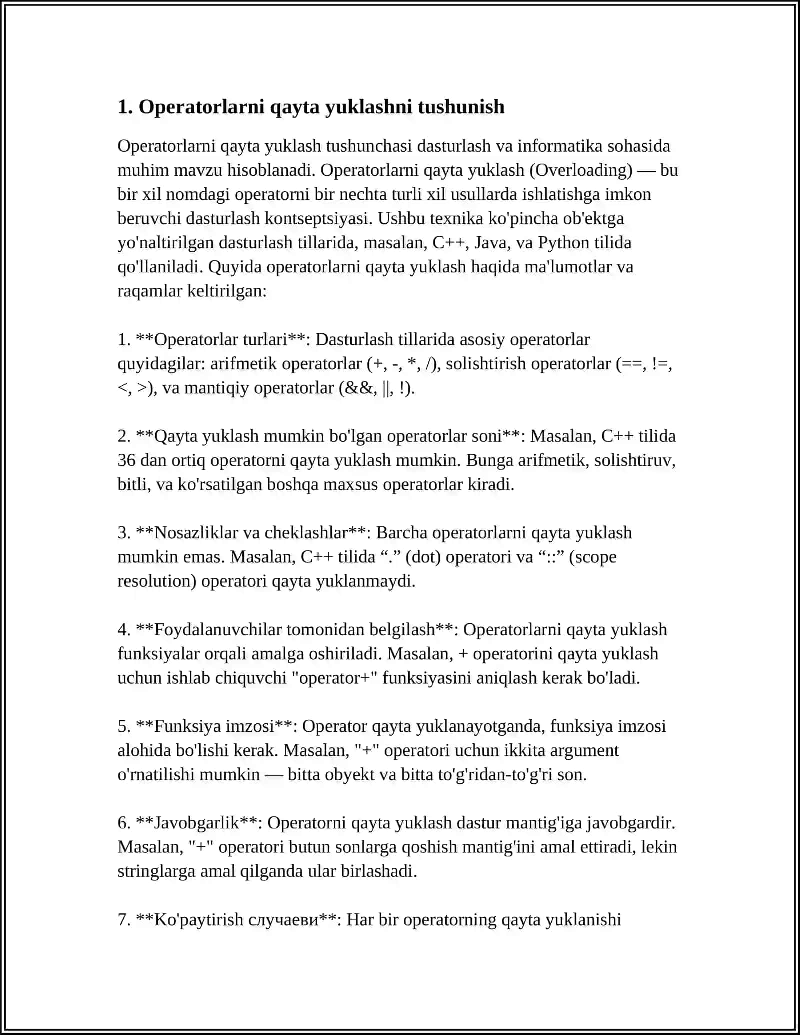 SINIFLARNI YARATISHDA OPERATORLARNI QAYTA YUKLASH MEXANIZIMIDAN UNUMLI FOYDALANISH 3