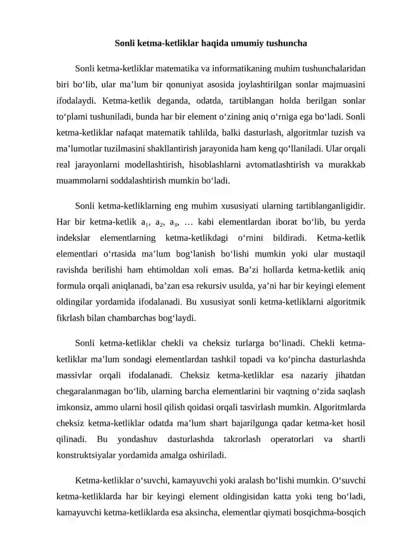 Ma’lumotlar tuzilmasi va algoritmlarda sonli ketma-ketliklarning tatbiqi 3