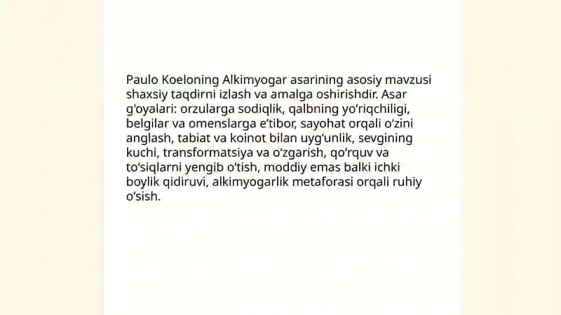 Paulo Koeloning "Alkimyogar" asari 3