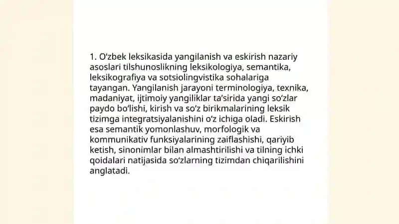 Oʻzbek tili leksikasida yangilanish va eskirish jarayoni 3