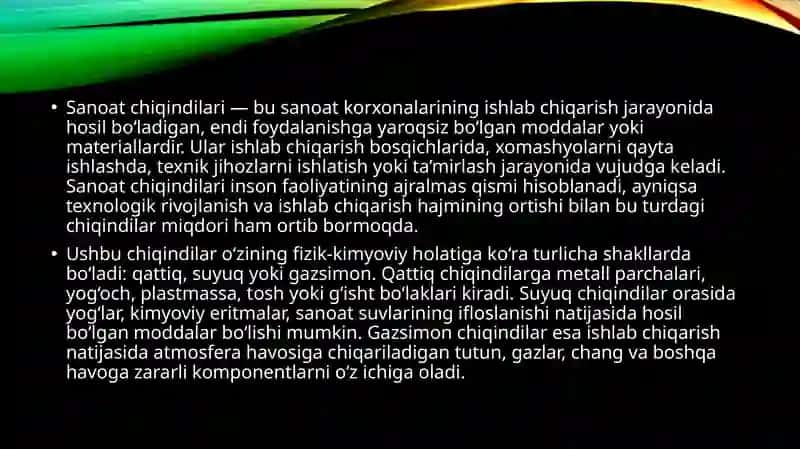 SANOAT CHIQINDILARIDAN FOYDALI NOORGANIK MODDALAR OLISH 3