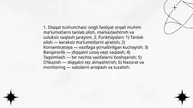 Diqqat turlari va uning xususiyatlari 3