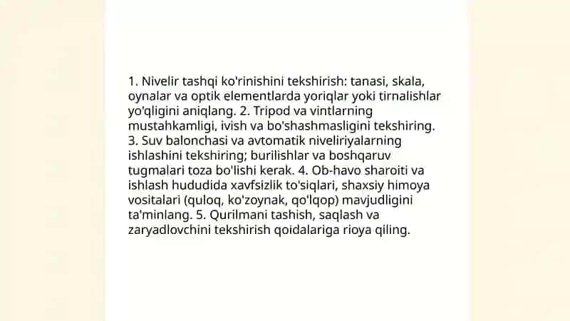 Nivelirlarni tekshirish va sozlash amallarini bajarish 3