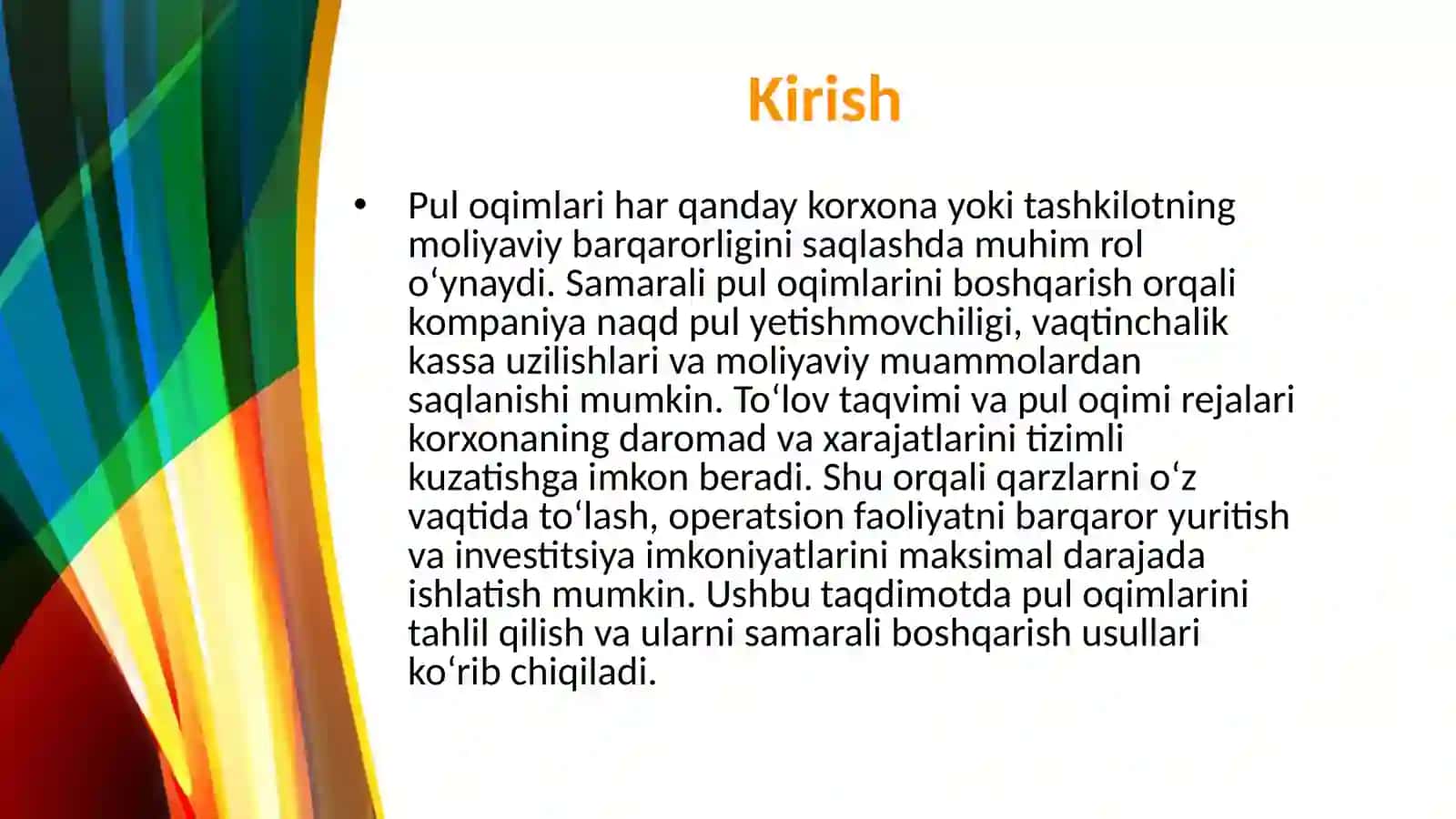 Pul oqimlari taxlili Tolov taqvimi va vaqtinchalik kassa uzilishlarini bartaraf etish 3