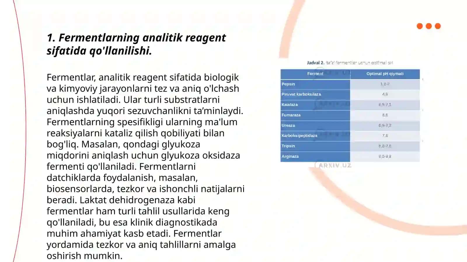 Fermentlar analitik reagentlar sifatida 3