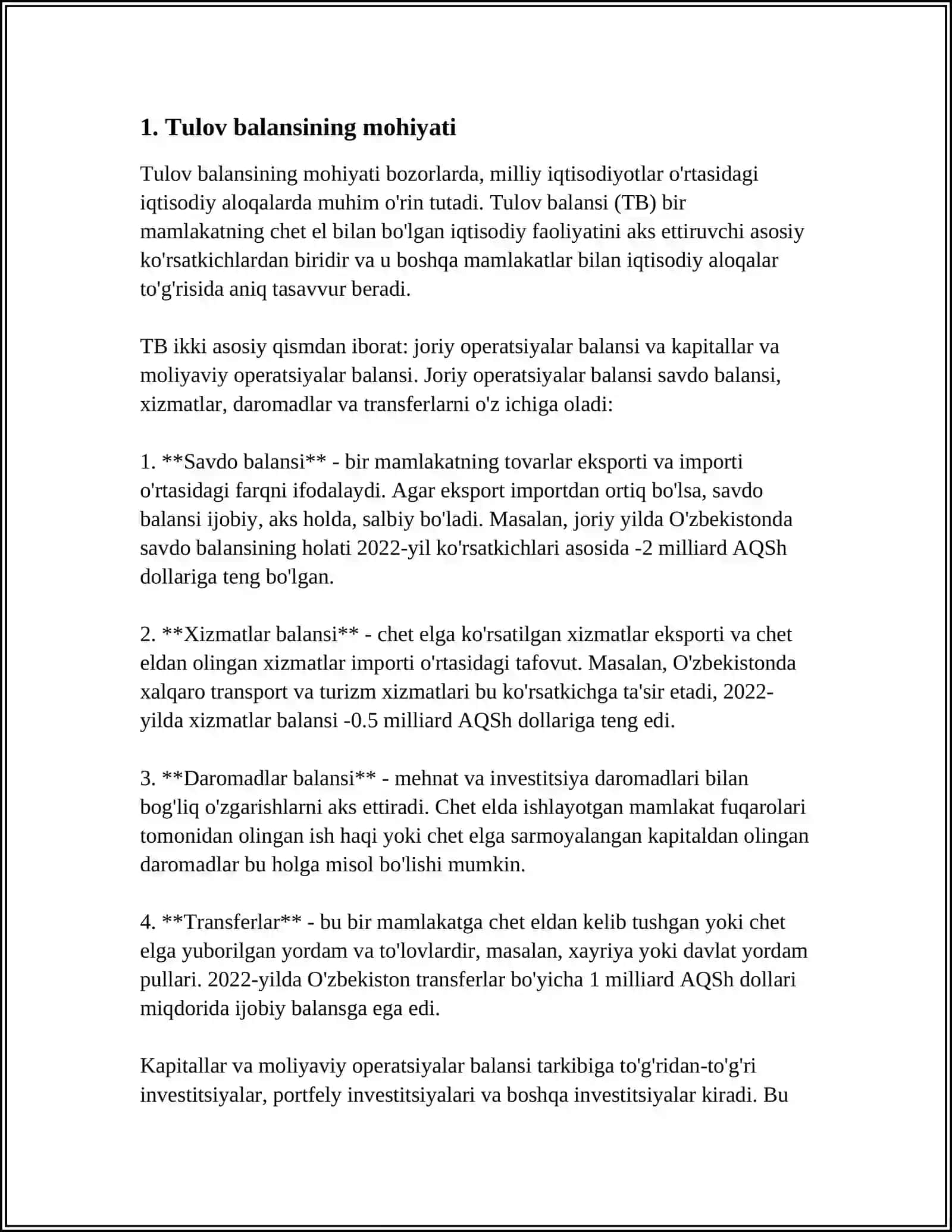 O'ZBEKISTON RESPUBLIKASI TULOV BALANSI 3