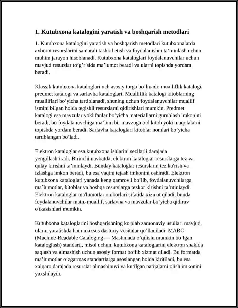 MALUMOTLAR BAZASINI YARATISH BILAN SHUG'ULLANUVCHI KUTUBXONACHINING FAOLIYATI 3
