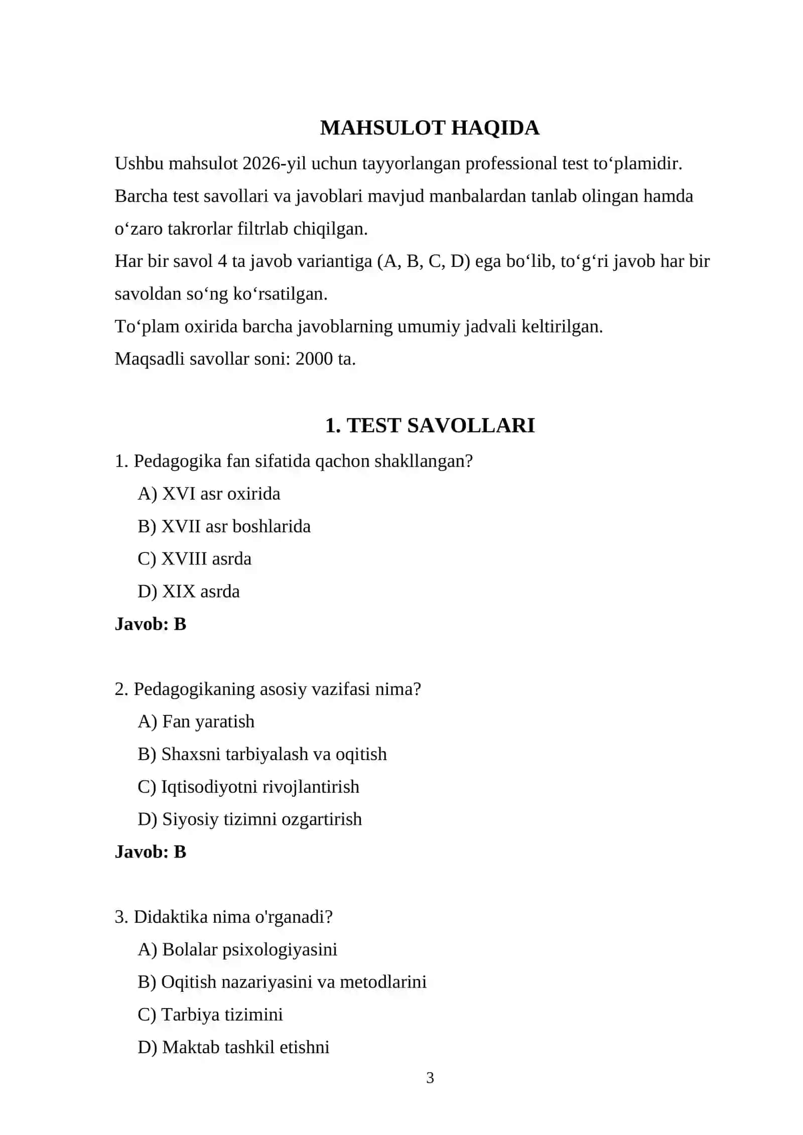 Boshlang‘ich ta’lim attestatsiya 2026 — 2000 ta test 3