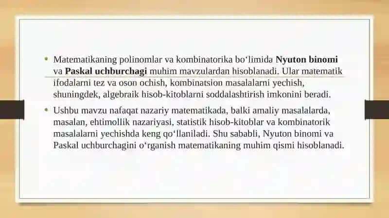 Nyuton binomi va PAskal uchburchagi 3