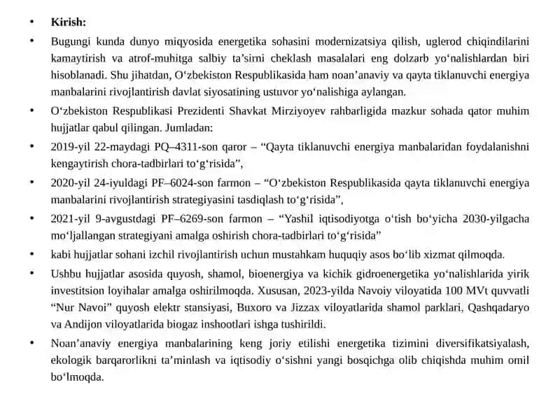 O‘zbekistondan noan’anaviy energiya manbalarining asosiy ob‘ektlari 3