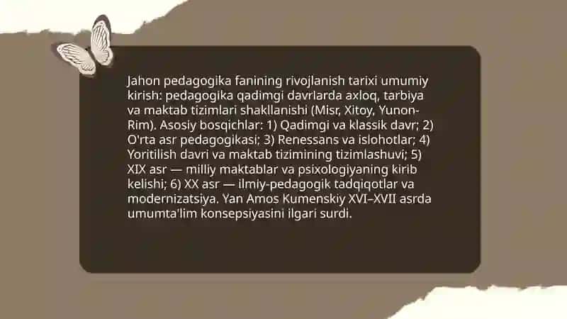 Jahon pedagogika fanining rivojlanish tarixi bayoni 3