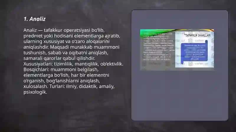 Tafakkur operatsiyalari, tafakkur shakllari, turlari 3
