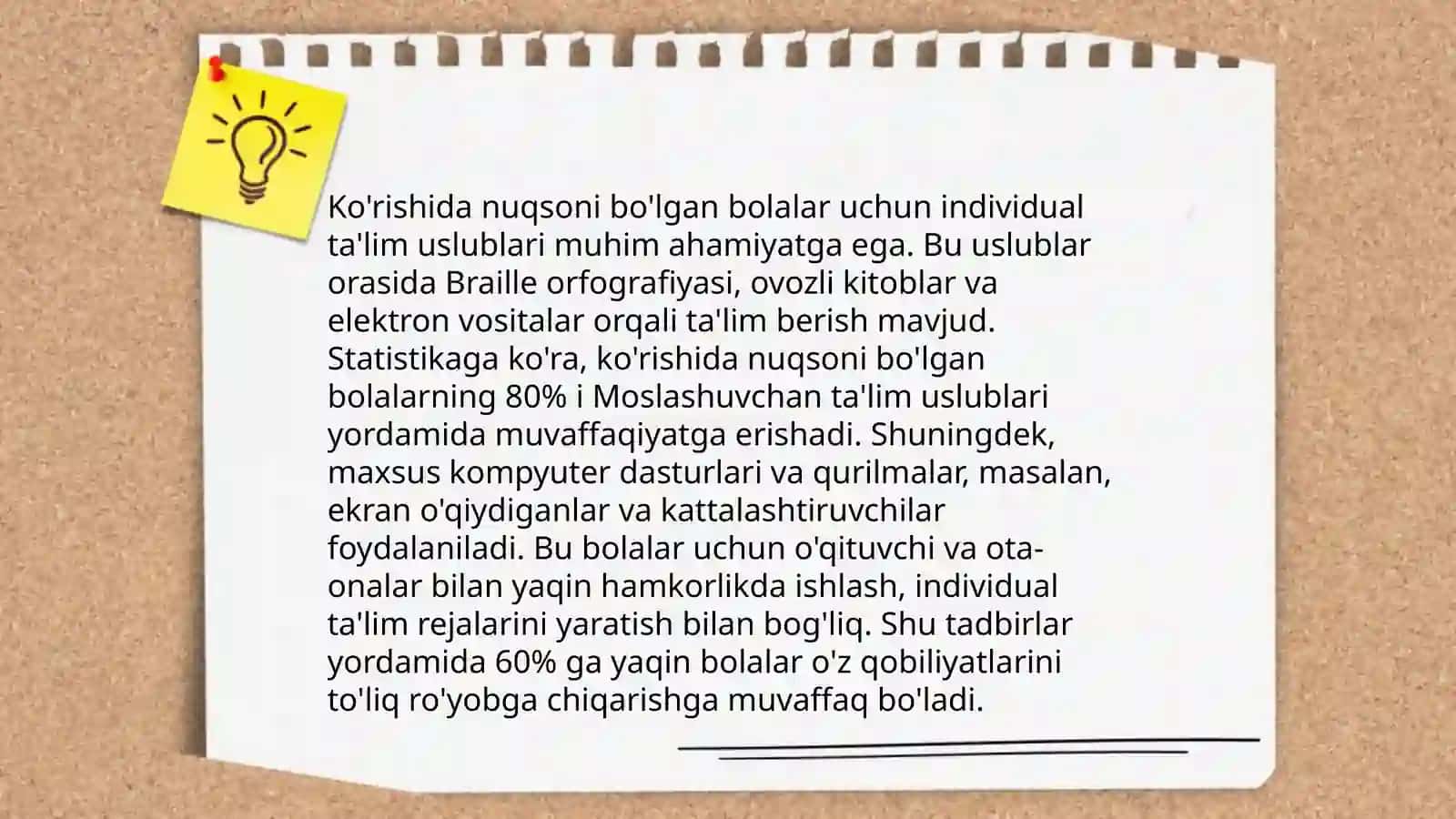 Ko'rishida uqsoni bo'lgan bolalar uchun maktabgacha ta'lim tashkiloti faoliyati 3