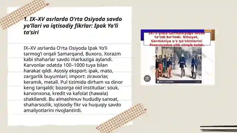 IX-XV asrlarda Oʻrta Osiyodagi iqtisodiy fikrlar. XIX asr oʻrtalaridagi namoyondalar: Senior, Bastiya, Mak-Kullox va Kerilarning iqtisodiy qarashlarini tahlil qilish 3
