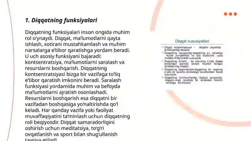 Diqqatning funksiyalari, turlari, asosiy xususiyatlari 3