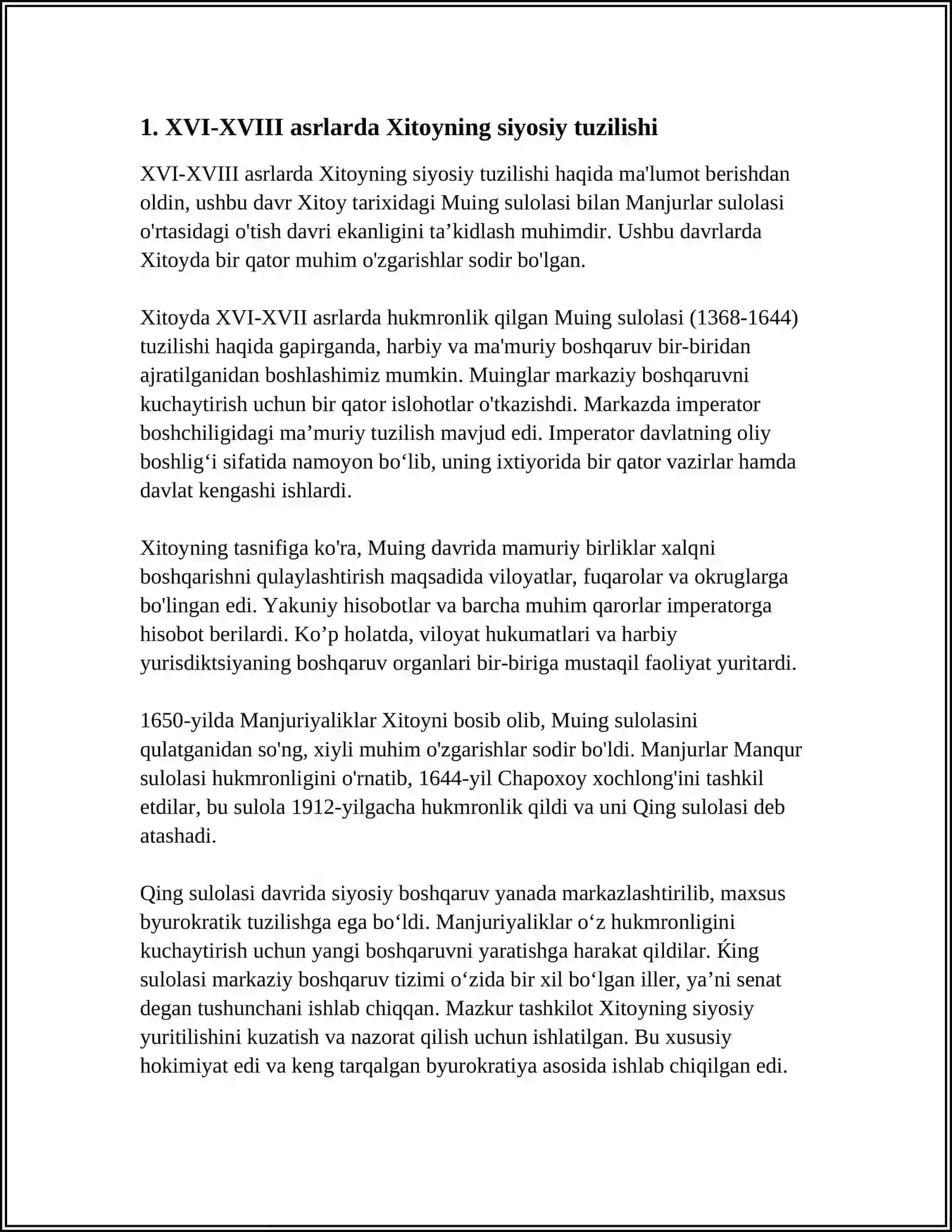 XVI-XVIII ASRLARDA XITOY 3