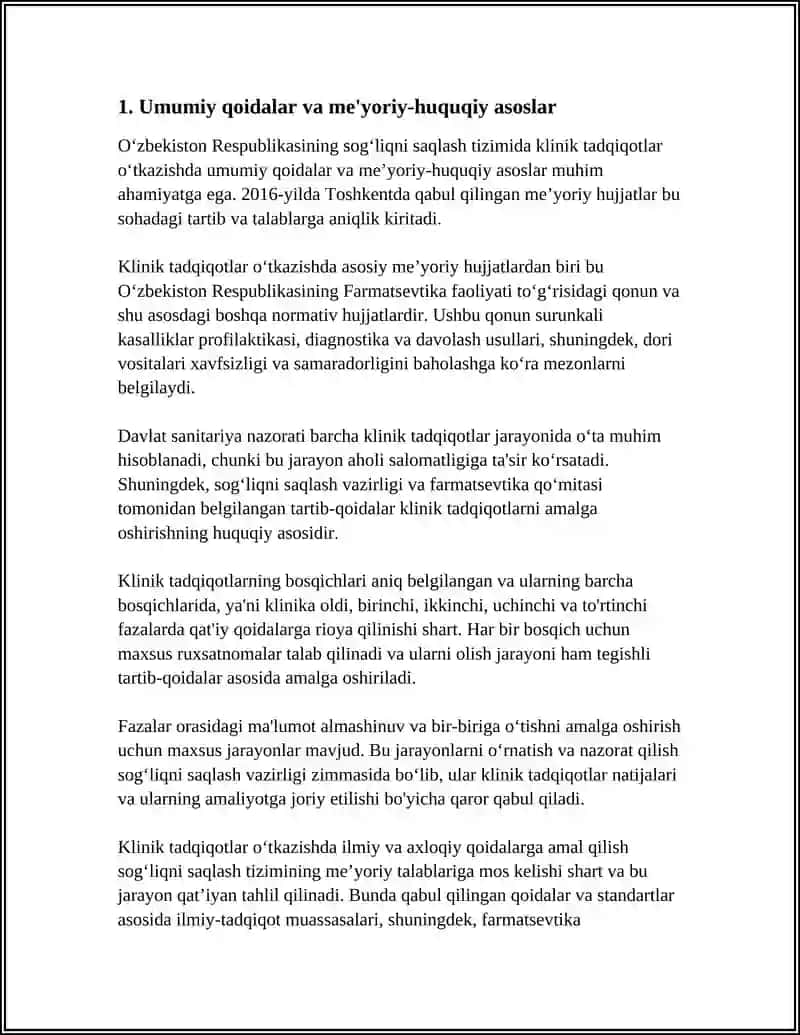OʻZBEKISTON RESPUBLIKASINI SSV. KLINIK TADQIQOTLAR BOʻYICHA MEʼYORIY HUJJATLAR-TOSHKENT 2016 3