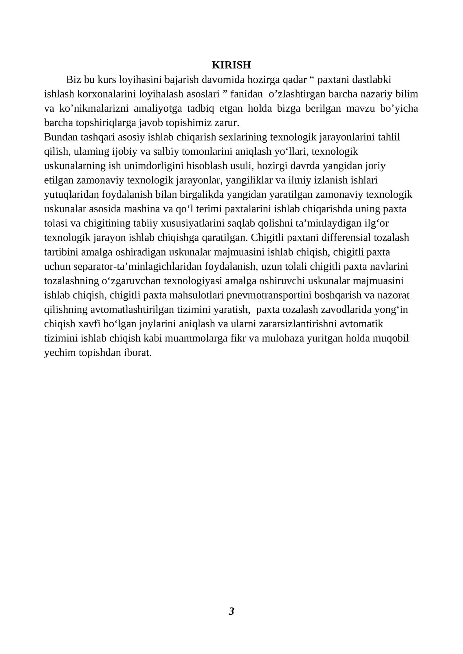 Arrali jinli sexda tola tozalashni kuchaytirilgan texnologik jarayonini loyihalash 3