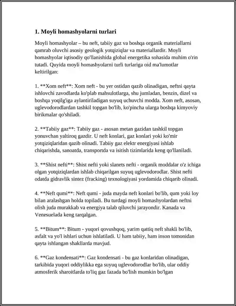 MOYLI HOMASHYOLARNI QAYTA ISHLASH 3