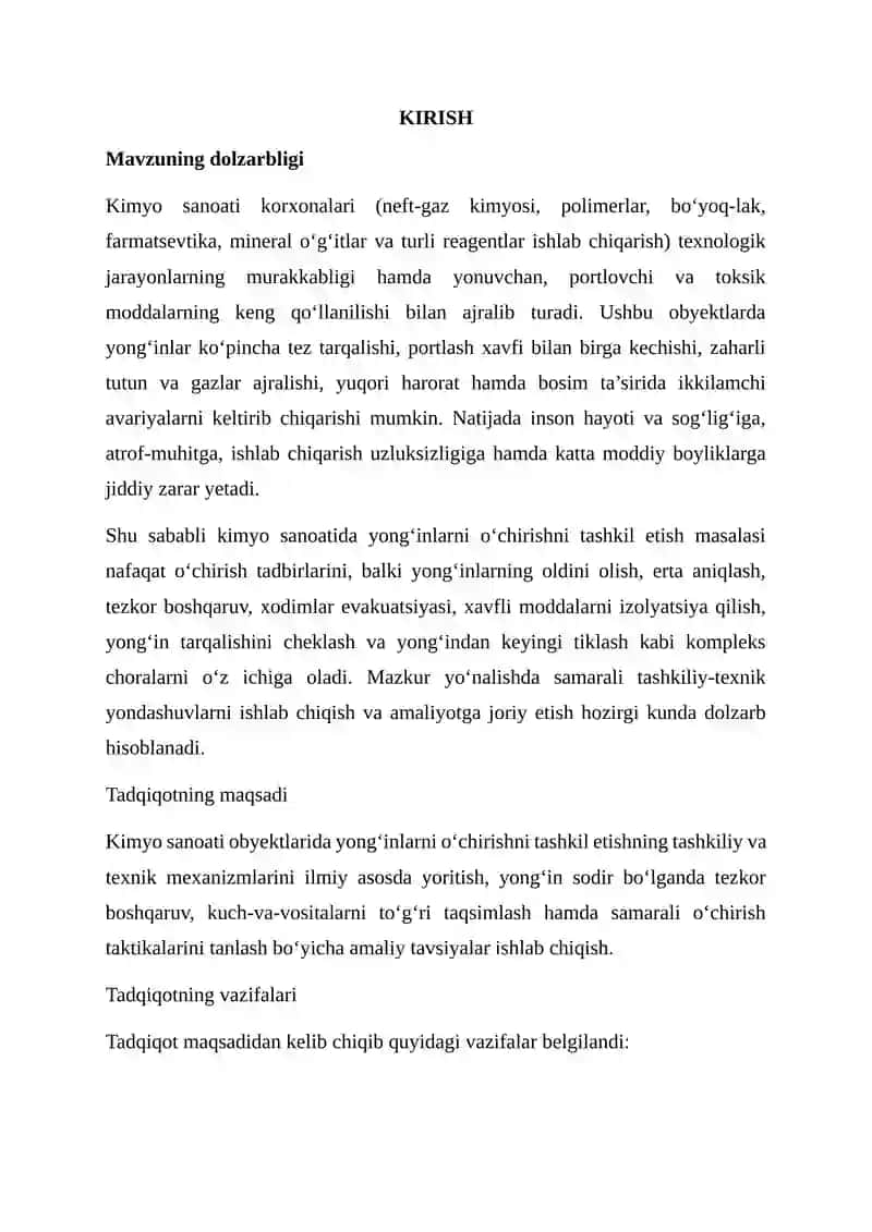 Kimyo sanoatida yong'inlarni o'chirishni tashkil qilish 3