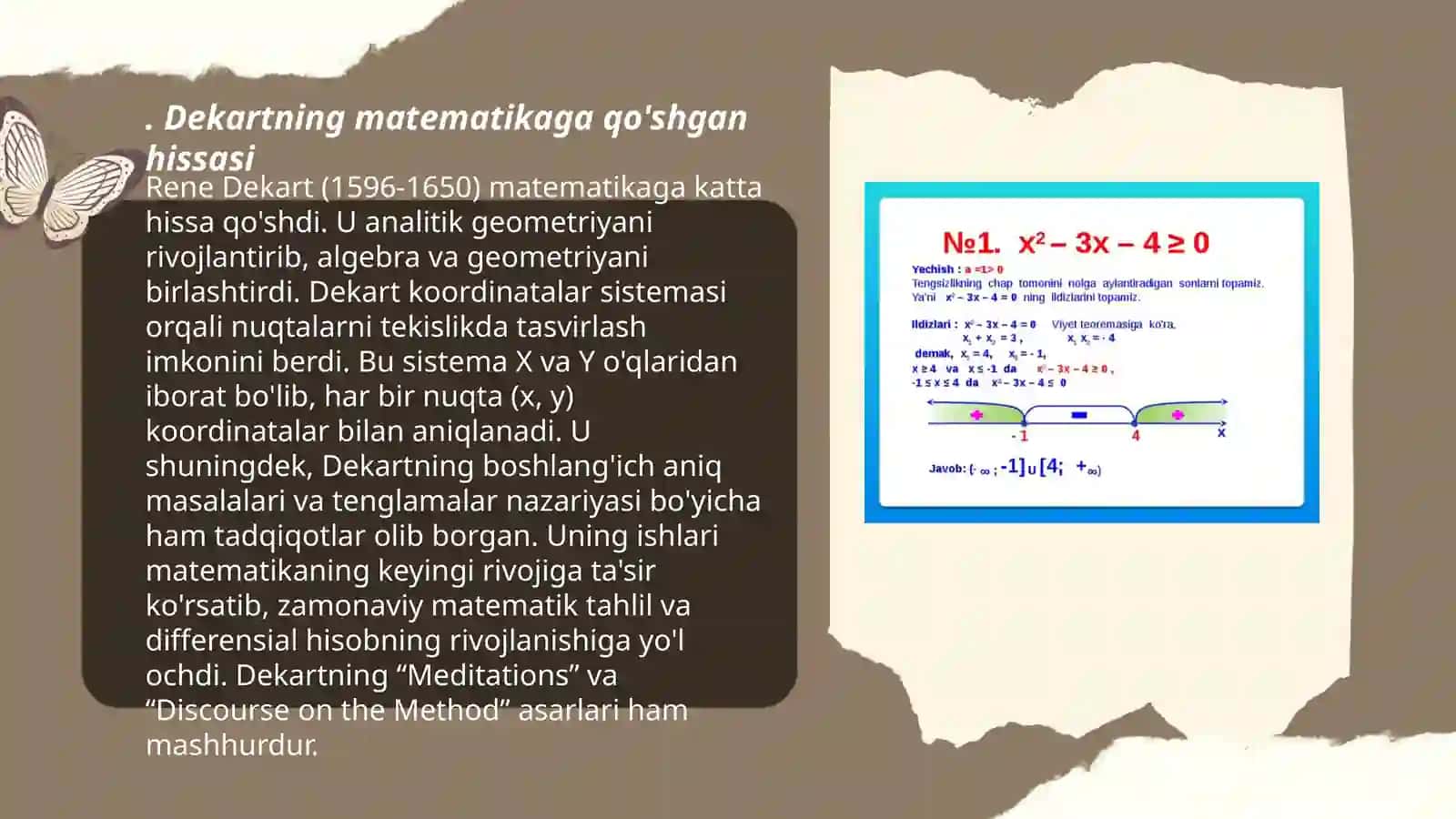 Buyuk olimlar tadqiqotida matematika:Rene Dekart 3