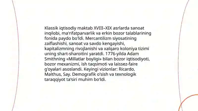 Klassik iqtisodiy maktab paydo bo'lishining tarixiy shart-sharoitlari va uning tavsifi 3