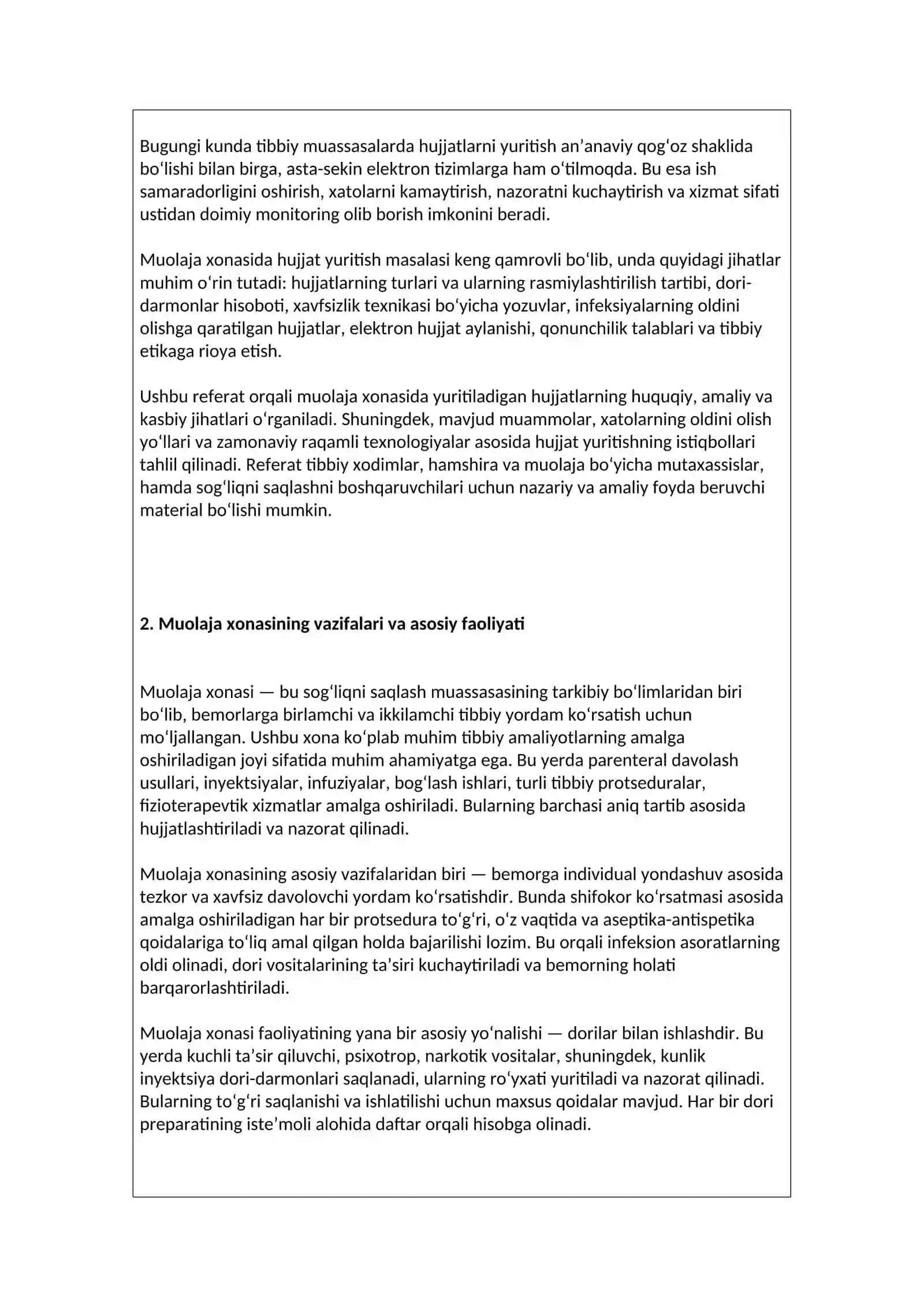 Muolaja xonasi hujjatlar bilan ishlash 3