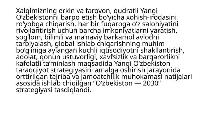 “O‘zbekiston-2030” strategiyasi va unda belgilangan vazifalarning asosiy mazmuni 3