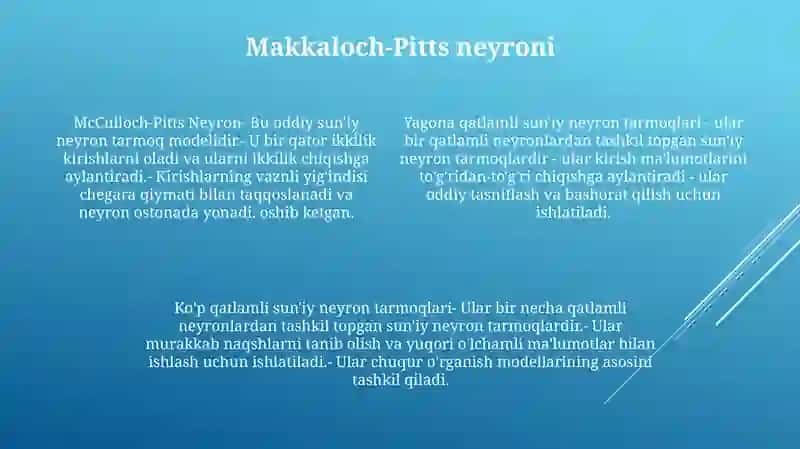 Bir Qatlamli SunʼIy Neyron Turlari 3