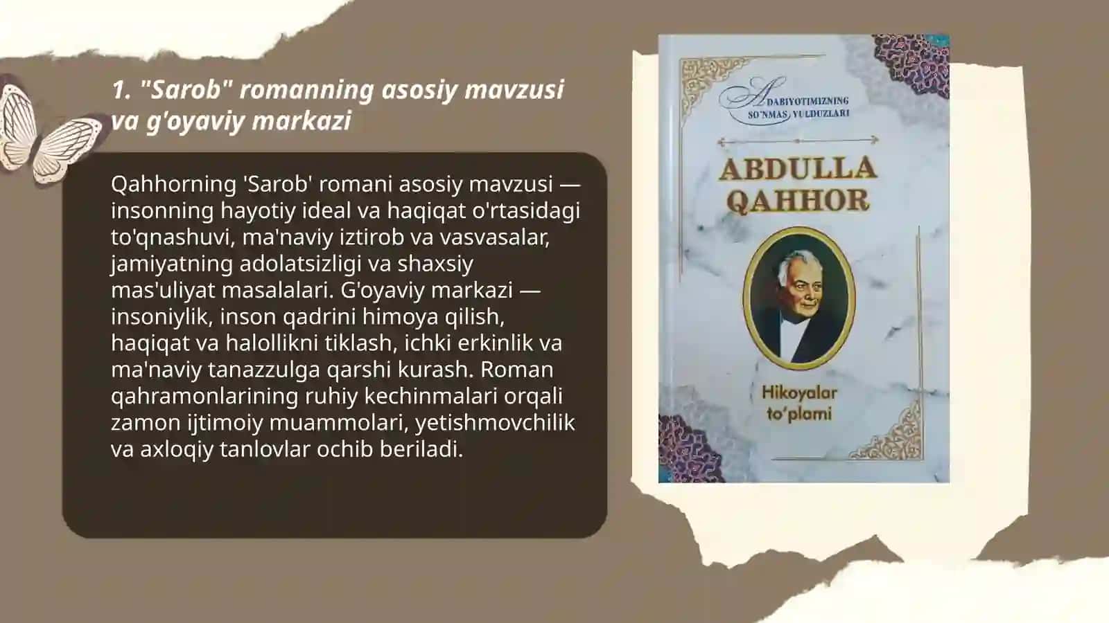 Sarob romani hikoyalari Òĝri Bemor Anor asarlarini òqish va tahlil qilish 3