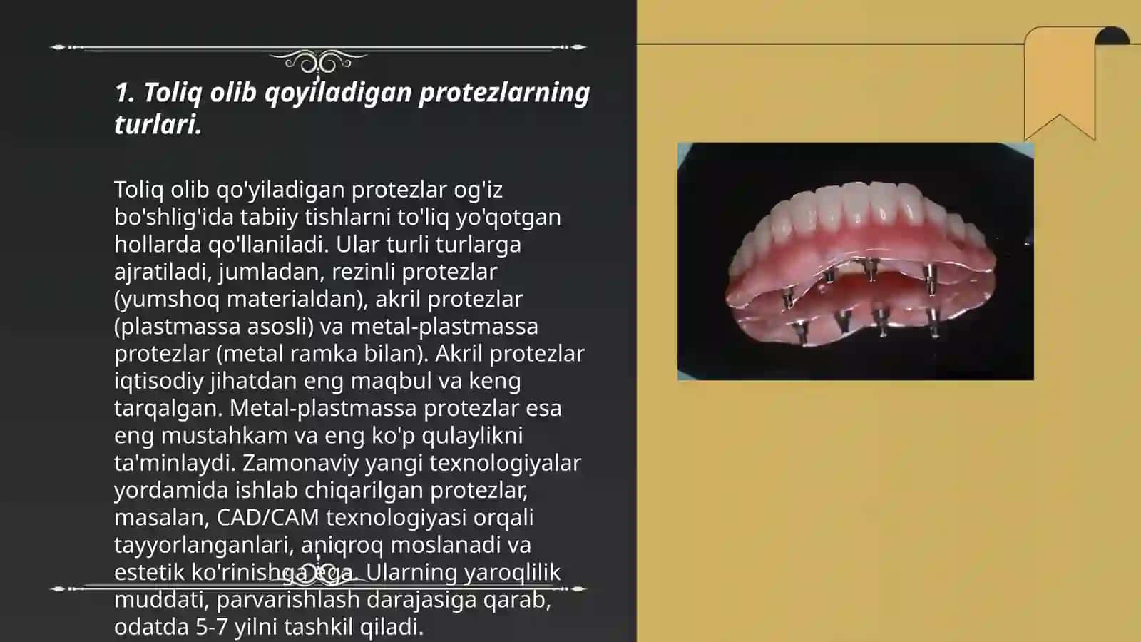Toliq olib qoyiladigan protezlarga implantlarning ta’siri 3