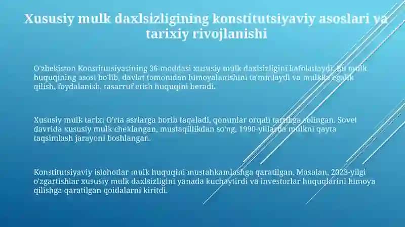 Xususiy mulkning daxlsizligi va davlat tomonidan muhofaza qilinishi 3