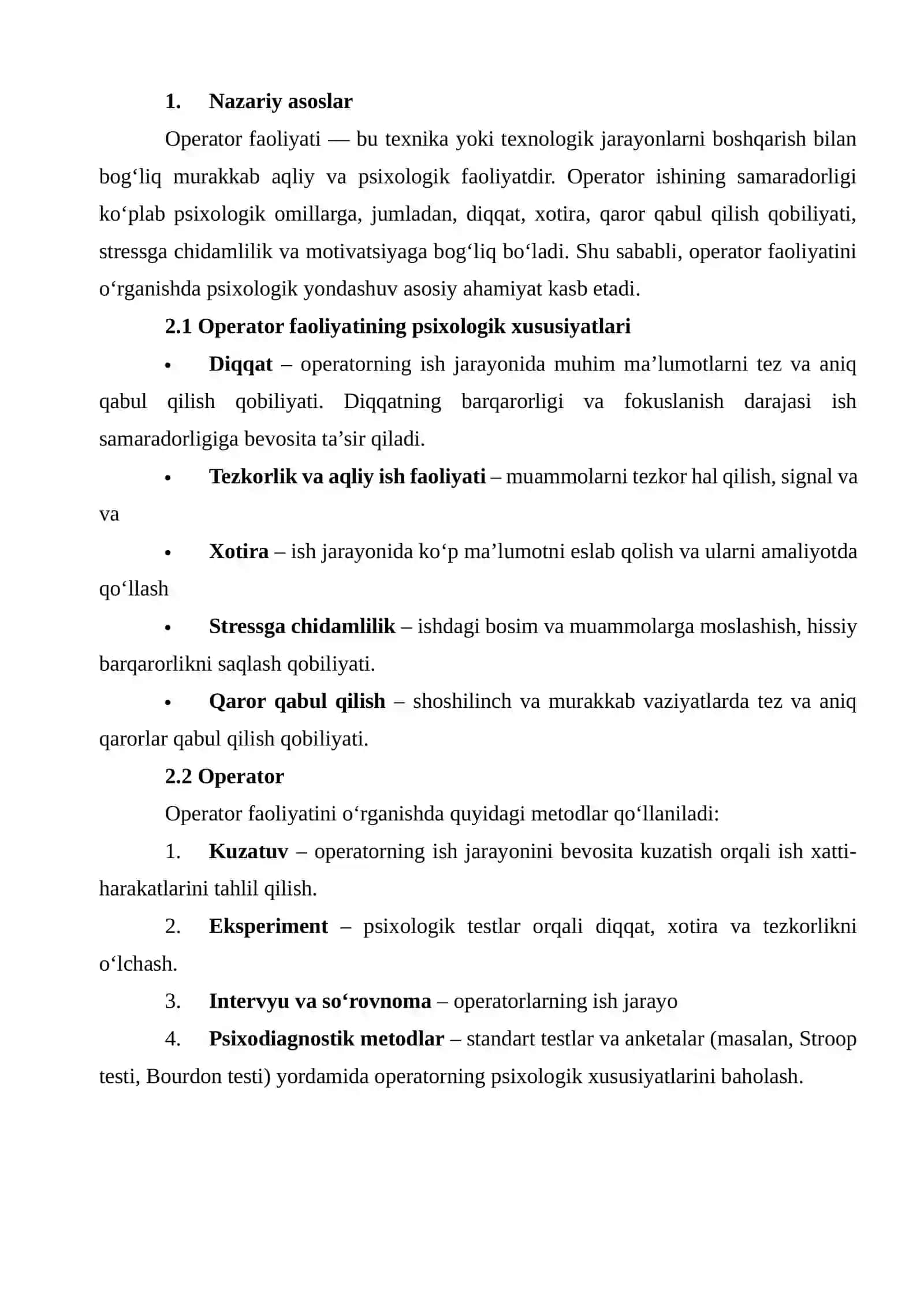 Operator faoliyatini psixologik o’rganish metodi 3