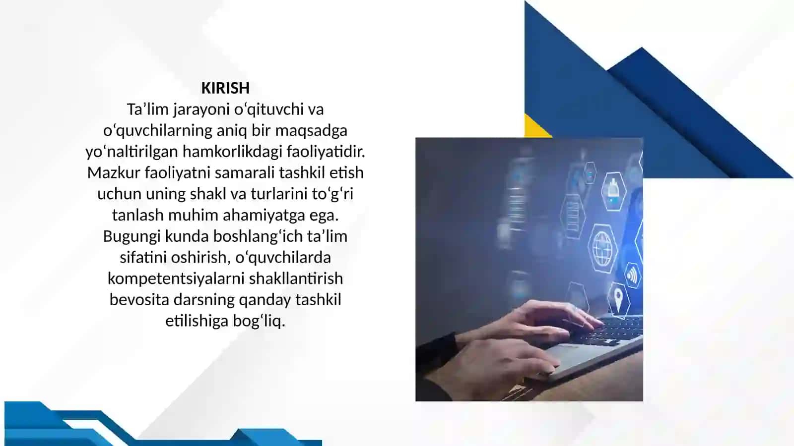 “Ta`limni tashkil etish turlari va shakllari. Dars ta`limni tashkil etishning asosiy shakli” 3