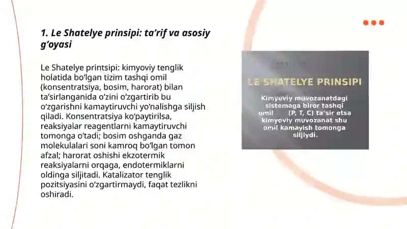 Le Shatelye prinsipi va uning kimyoviy jarayonlardagi ahamiyati 3