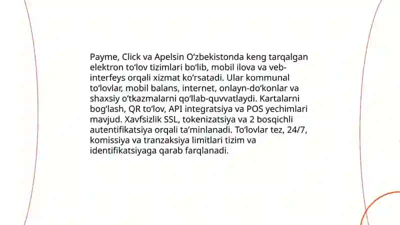 Elektron to'lov tizimlari (Payme, click, apelsin) turlari va afzalliklari 3