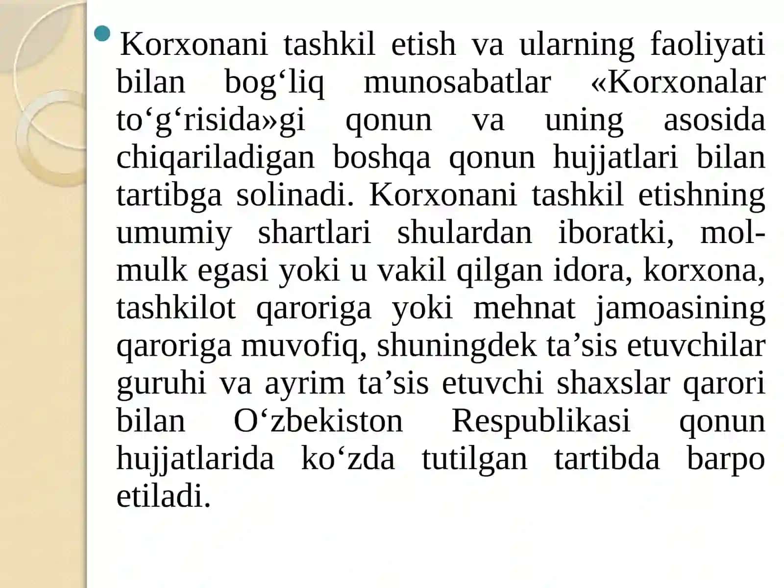Korxonani tashkil qilish va uning faoliyatini to’xtatish 3