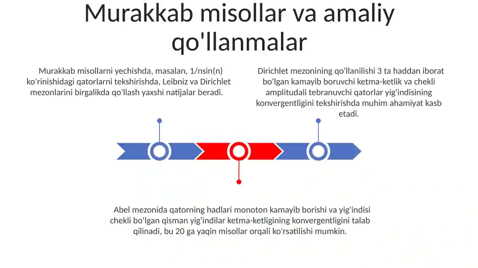 Ixtiyoriy hadli qatorlar va ular yaqinlashishining Leybnits, Dirixle va Abel alomatlari 3