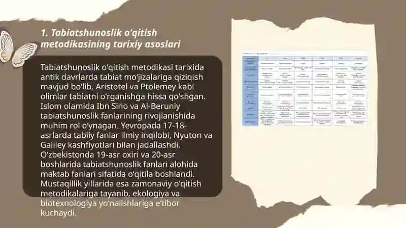 Tabiatshunoslik oʻqitish metodikasi fanining shakllanish va rivojlanish tarixi, maqsad va vazifalari Abdujamilova Durdona 3
