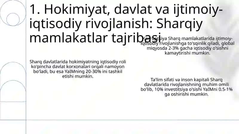 Hokimiyat, davlat va ijtimoiy-iqtisodiy rivojlanish: Sharq tajribasi 3