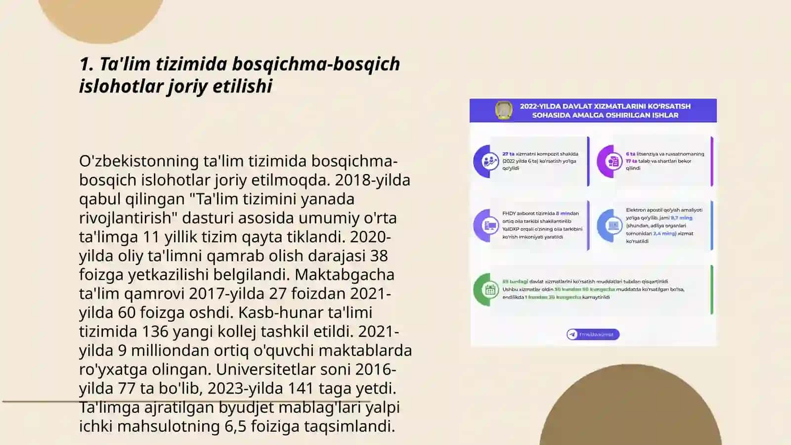 Oʻzbekiston Respublikasida taʼlim sohasida amalga oshirilgan islohatlar 3