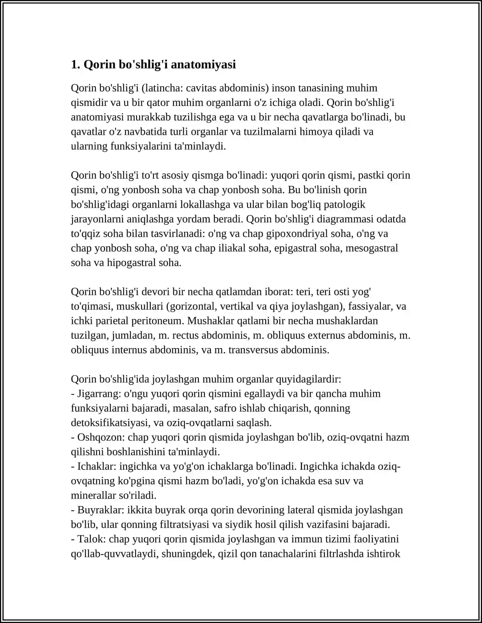 Qorin Bo'shlig'i Anatomiyasi Referat 3