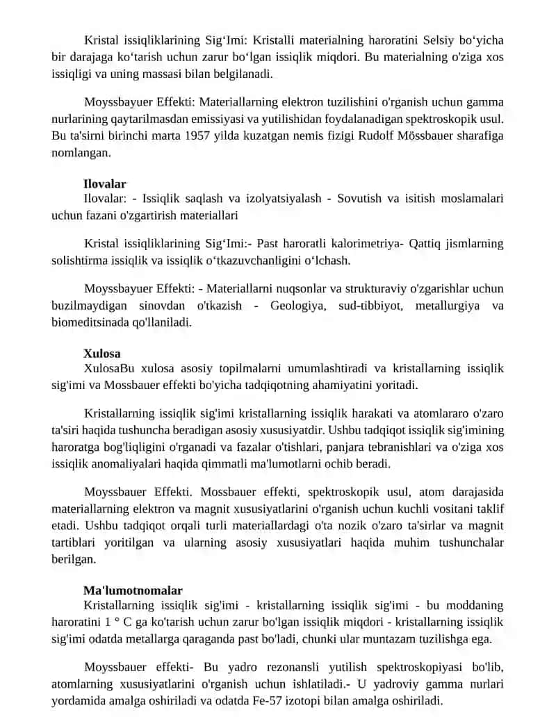 Kristallarining Issiqlik SigʻImi. Moyssbayuer Effekti 3