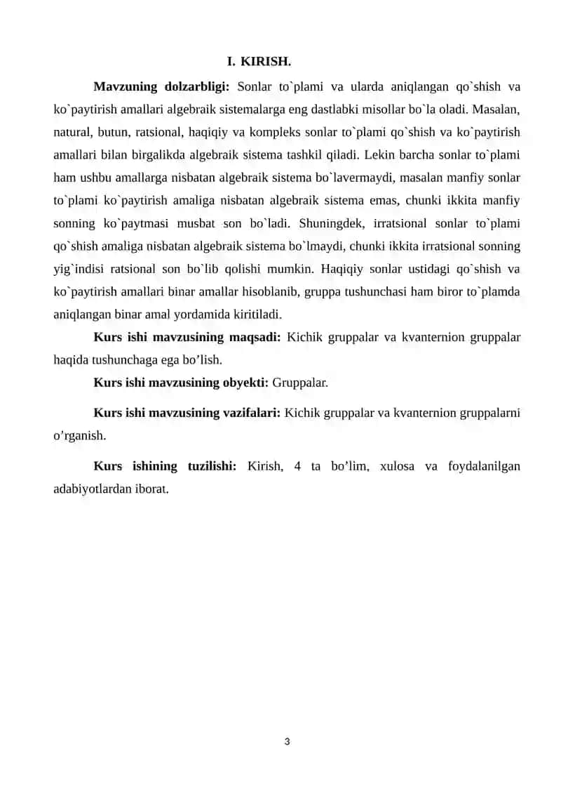 Kichik tartibli gruppalar. Kvanternion gruppalar. 3