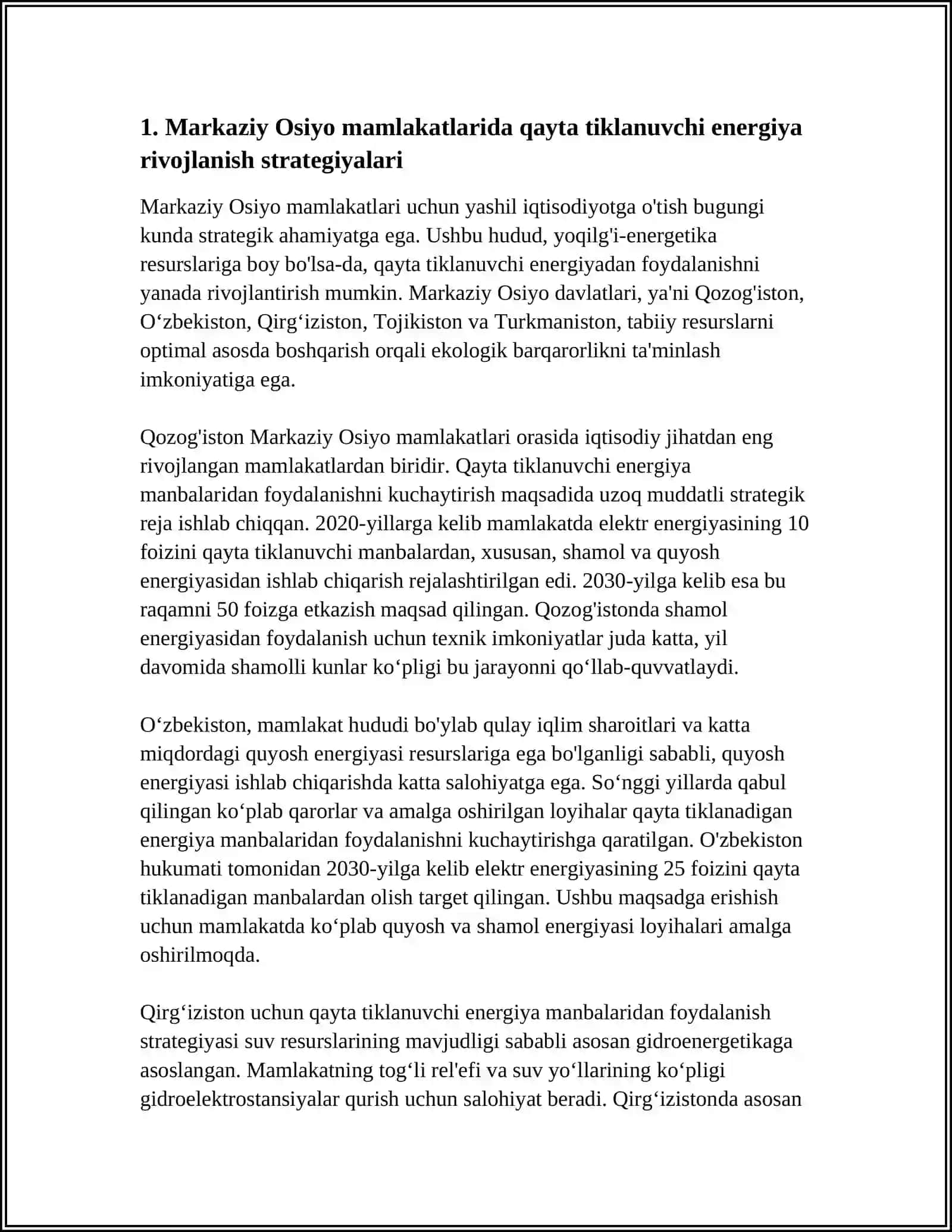 MARKAZIY OSIYO MAMLAKATLARIDA YASHIL IQTISODIYOT IMKONIYATLARI VA RIVOJLANISH YO'NALISHLARI 3