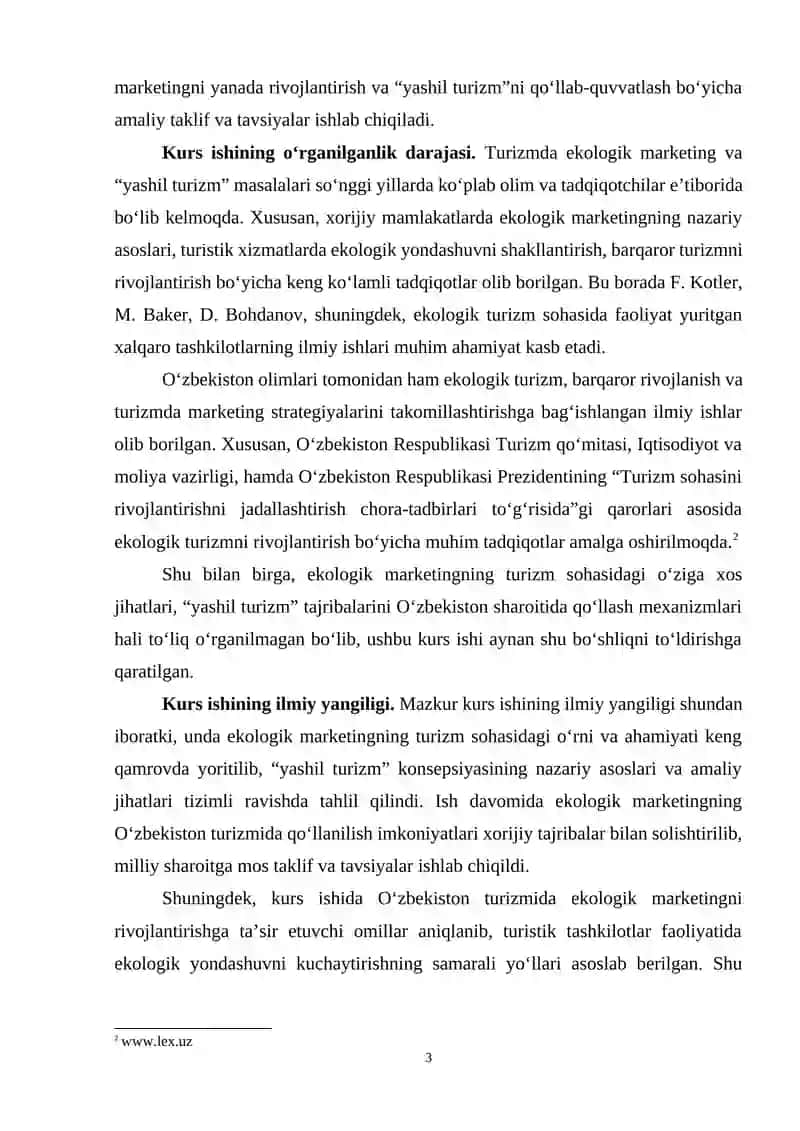 “TURIZMDA EKOLOGIK MARKETING: "YASHIL TURIZM" 3