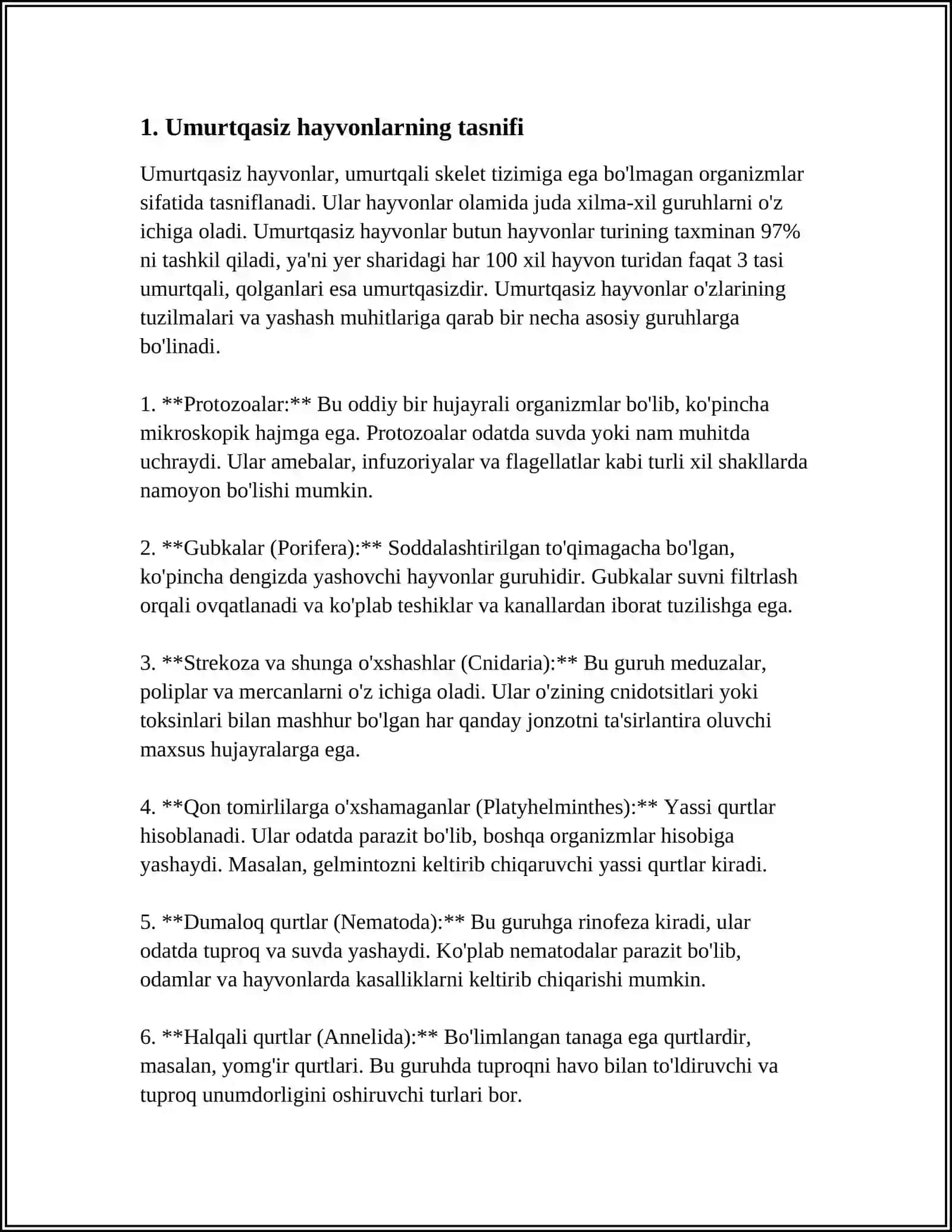 UMURTQASIZ HAYVONLAR ZOOLOGIYASI 3