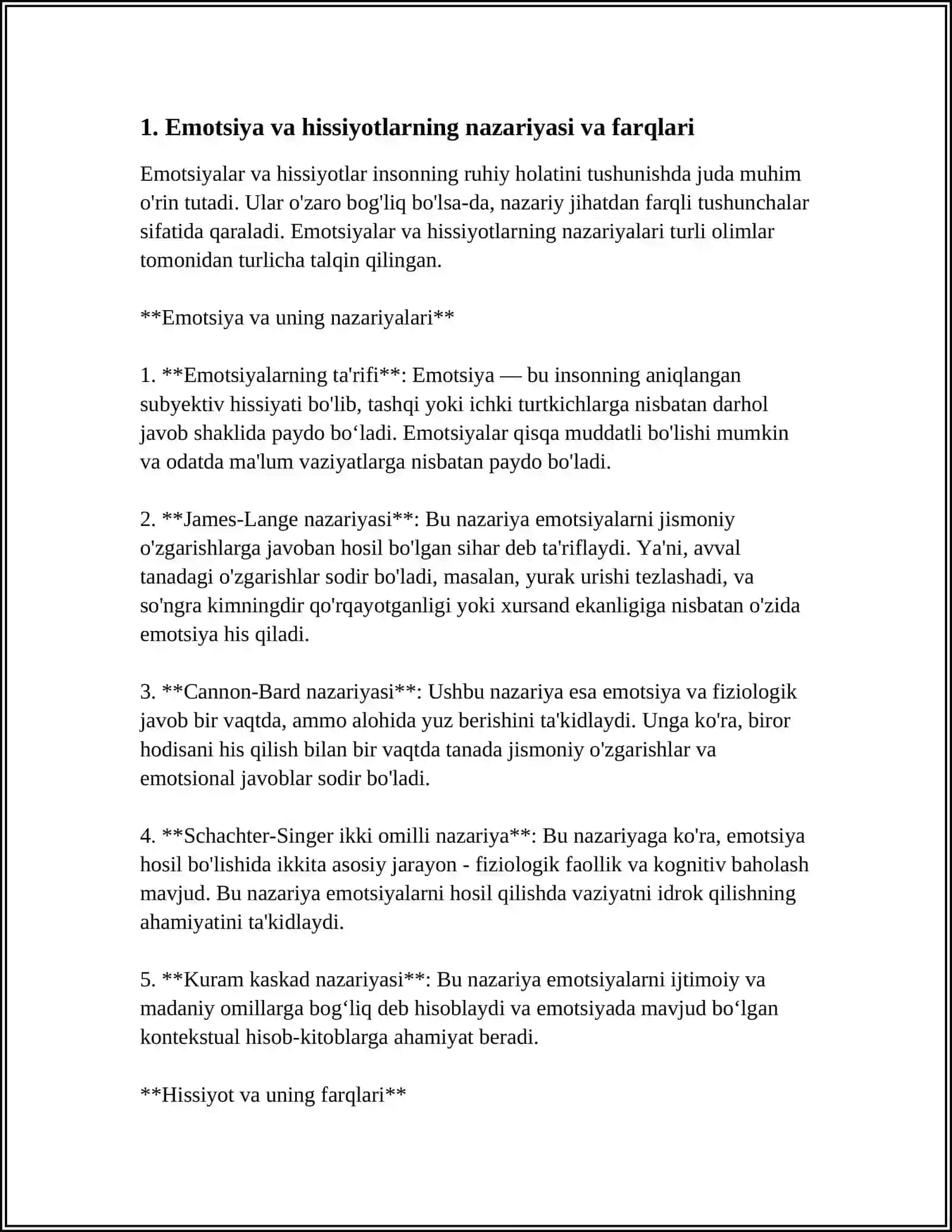 SHAXSNING HISSIY IRODAVIY JABHALARI. EMOTSIYA VA HISSIYOT. IRODA. IRODA VA IRODANI MUSTAHKAMLOVCHI PSIXOLOGIK MASHG'ULOTLAR 3