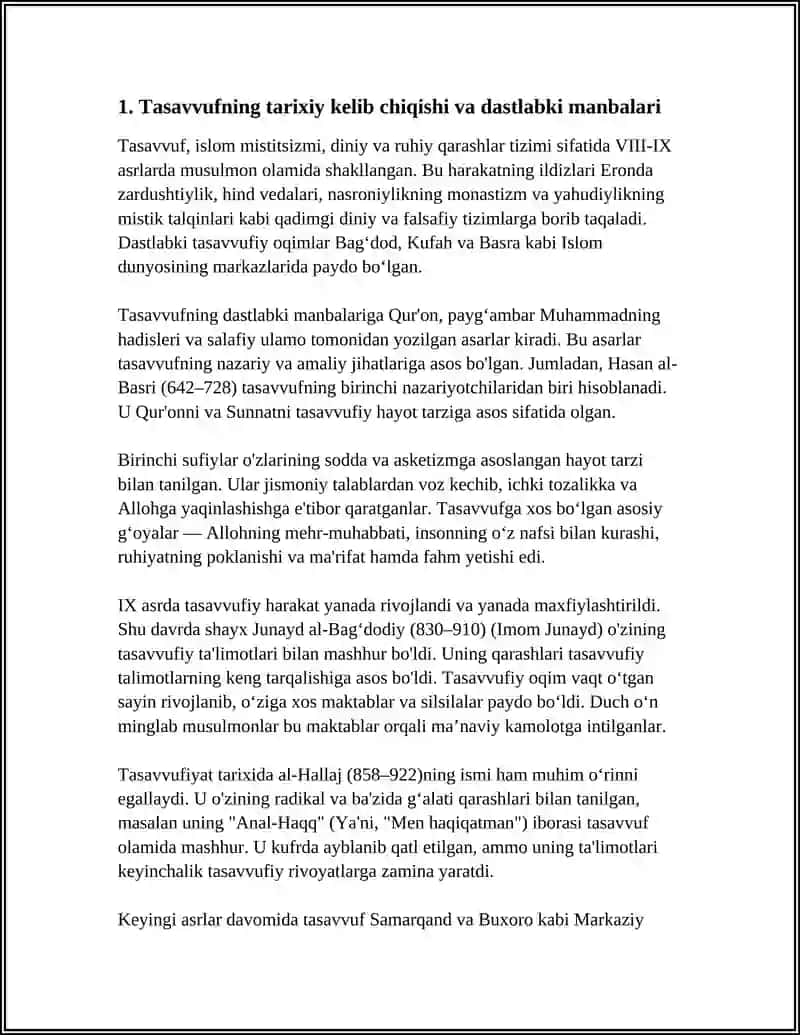 TASAVVUFNING KELIB CHIQISHI, MAZMUNI VA RIVOJI 3