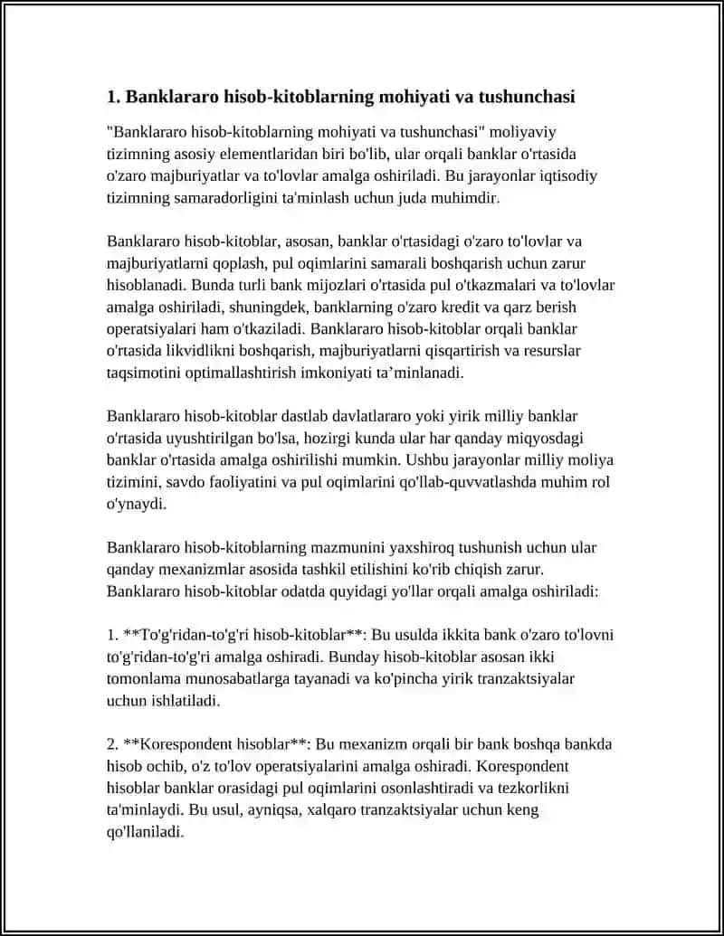 BANKLARARO XISOB-KITOBLARNING MAZMUNI VA ULARNING TASHKIL ETILISHI 3